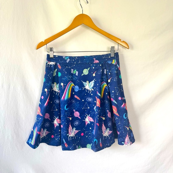 Lindy Bop Unicorn Blue and White Ruffled Skater Mini Skirt - Picture 1 of 10
